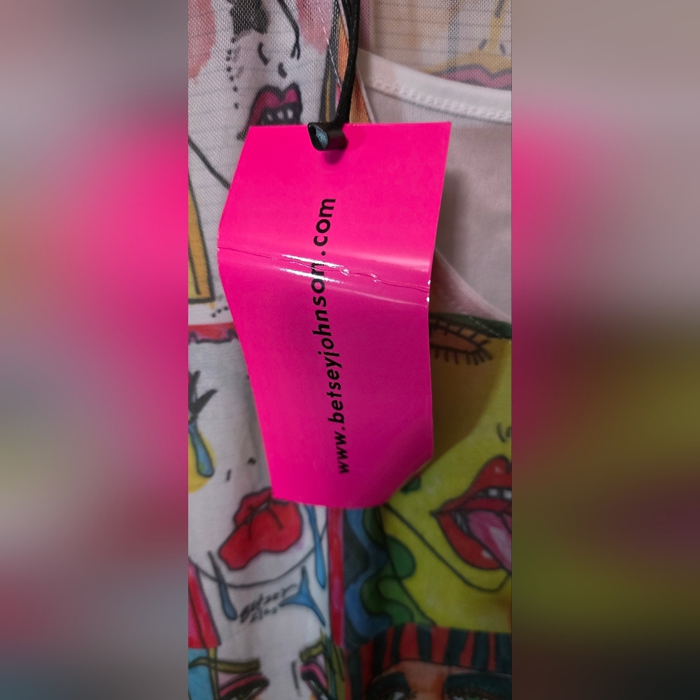 Betsey Johnson Colorful Pop Art Faces Long Sleeve Maxi Dress - Picture 3 of 9